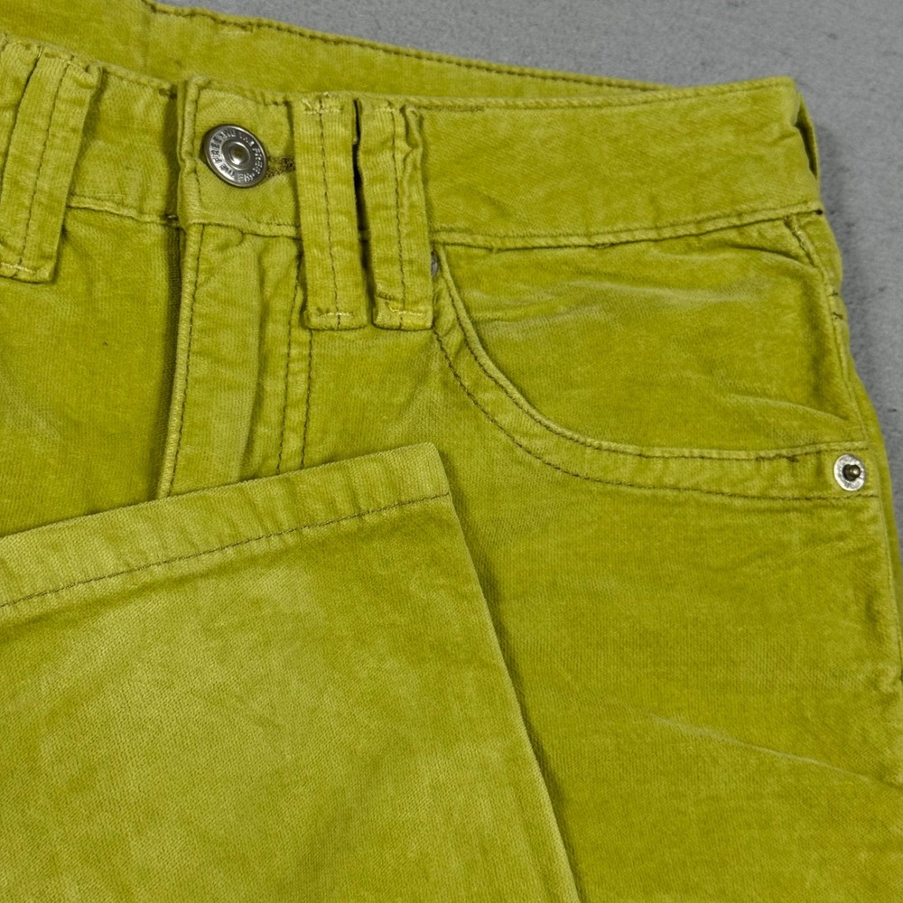 Free People Chartreuse Green Corduroy Slim Straight Leg Pants Womens 24